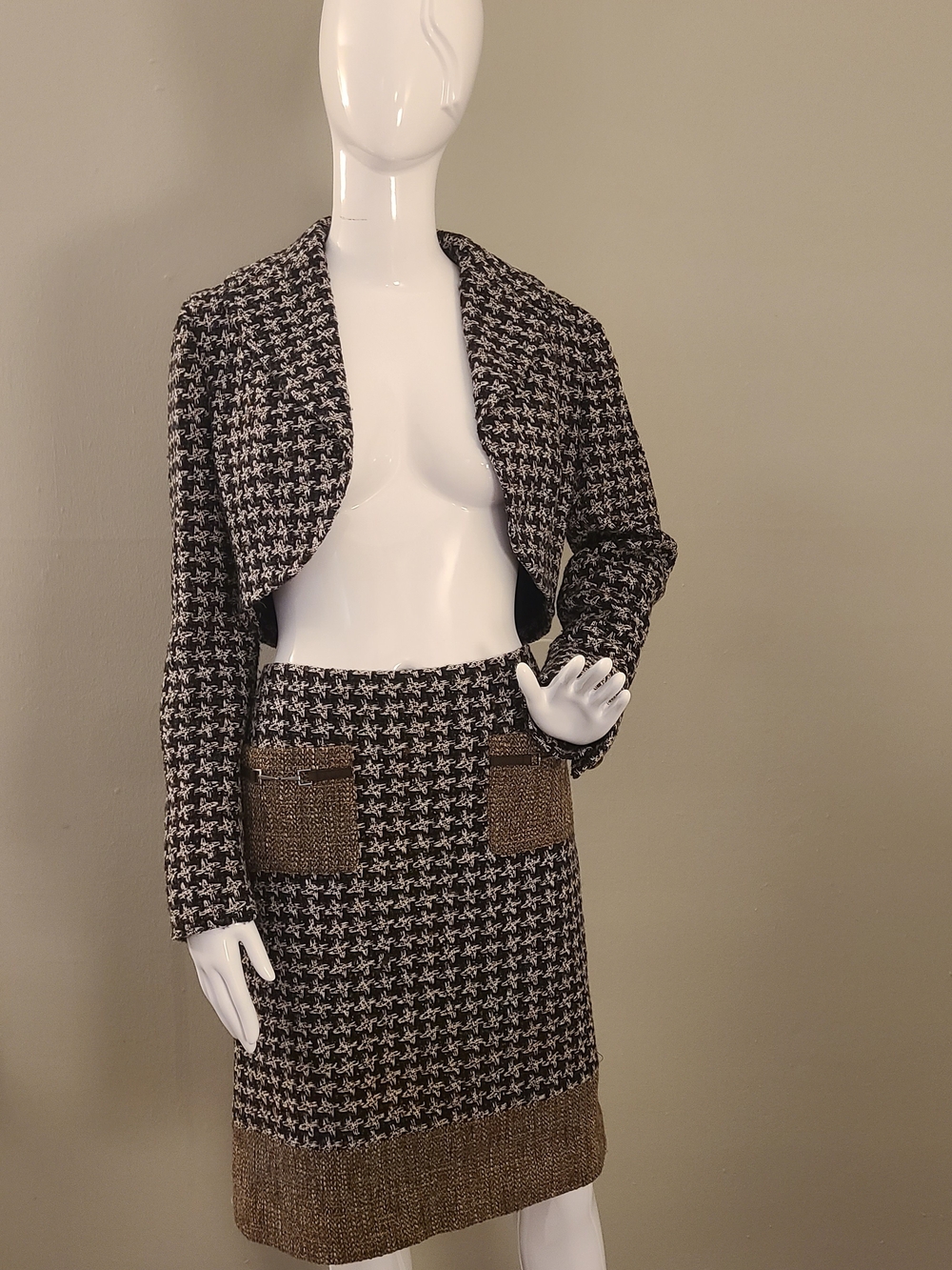 Worth Black and White Houndstooth Cropped Blazer